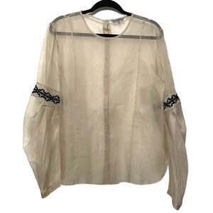 MAIYET Sheer Applique Button Back Chiffon Blouse L